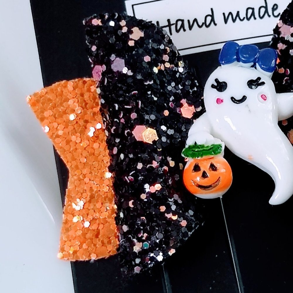 Halloween Glitter Hair Bows Ghost - Picture 3 of 5